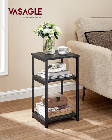 VASAGLE end table with three-tier storage for quick access.