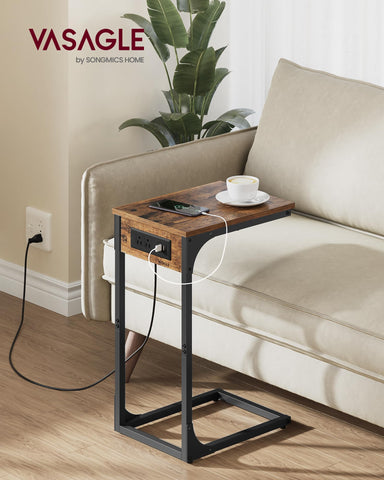 VASAGLE end table with charging station provides USB and outlets for charging