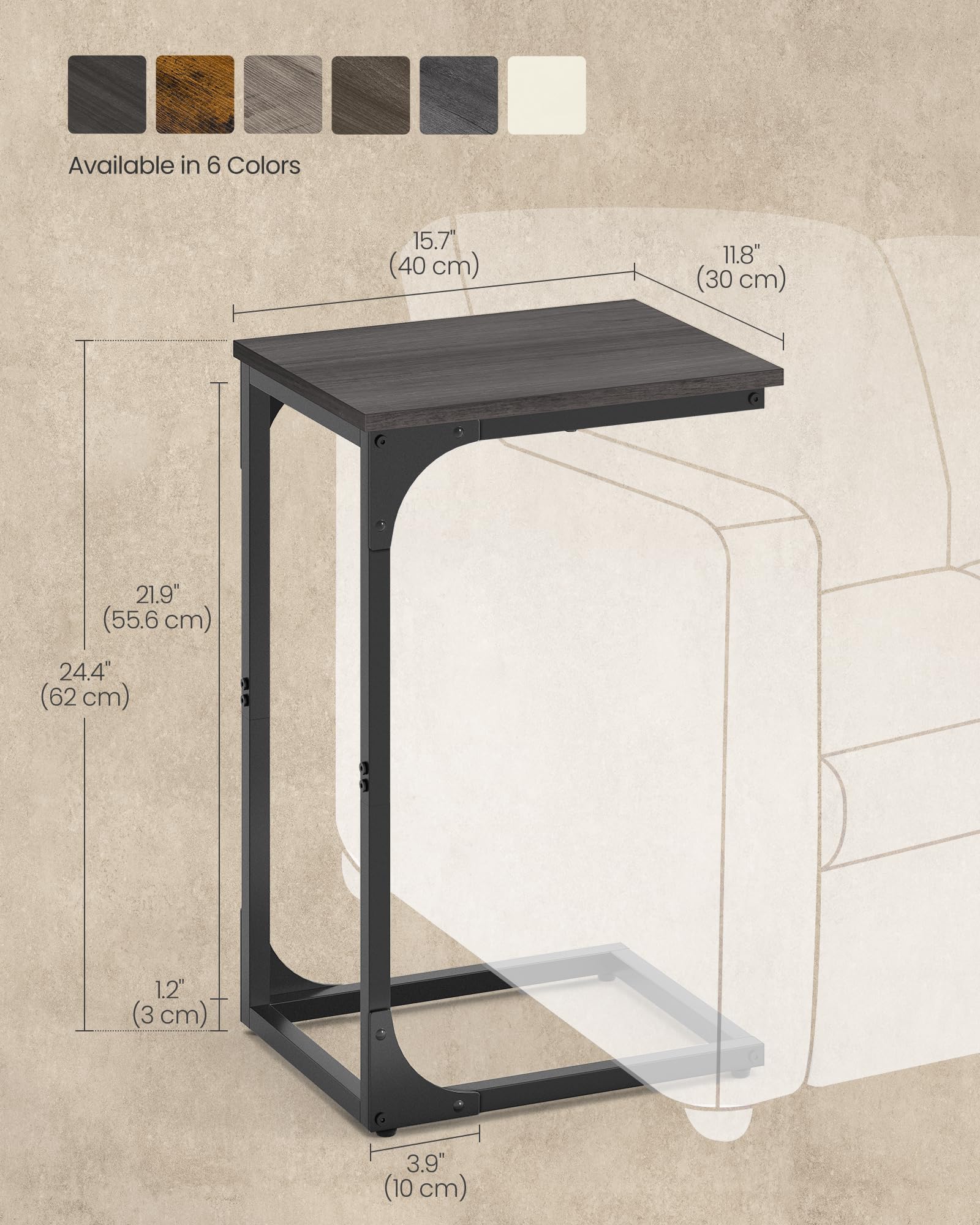 VASAGLE end table wood-grain finish complements living room decor.
