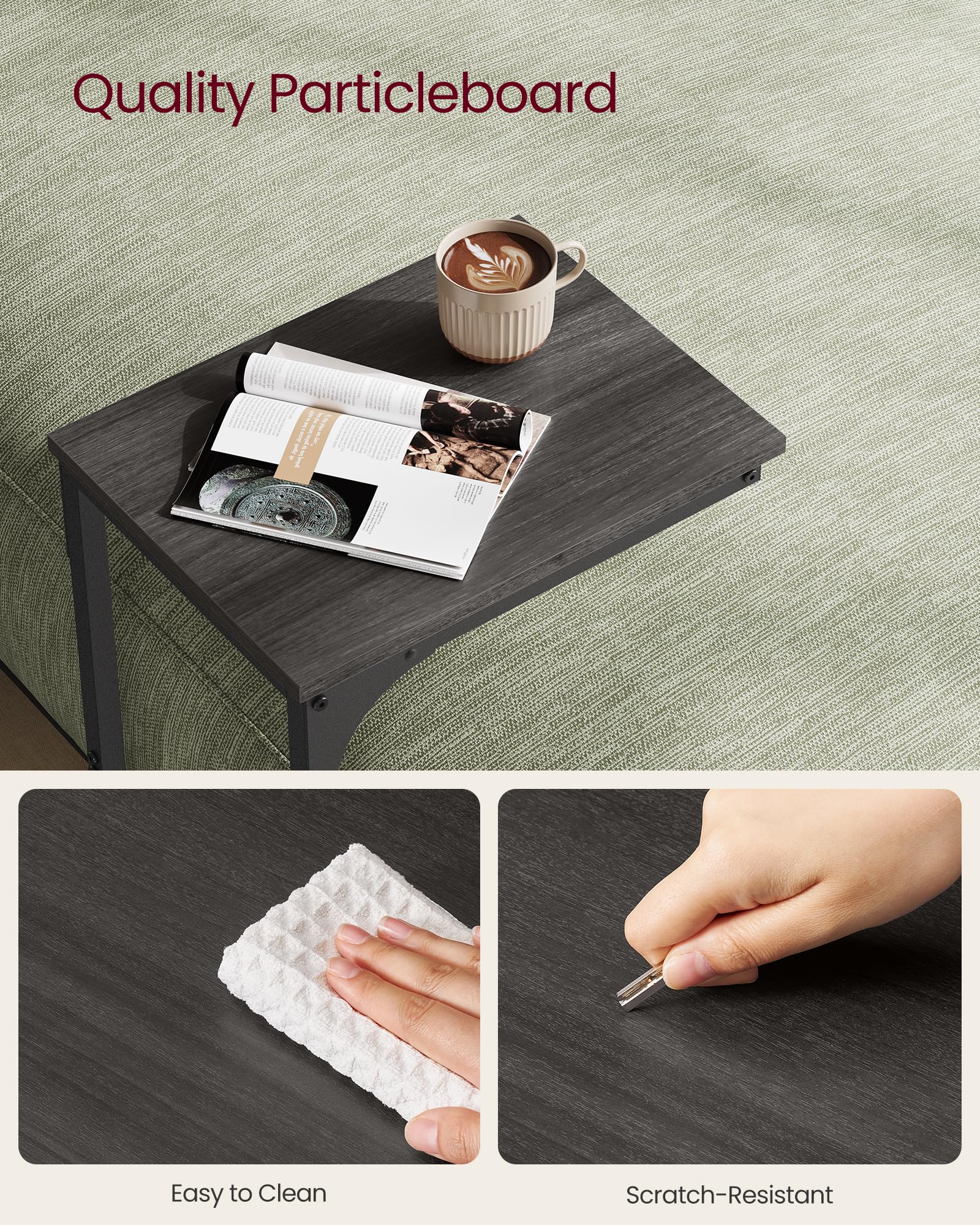 VASAGLE end table with wood-grain top ideal for dining.