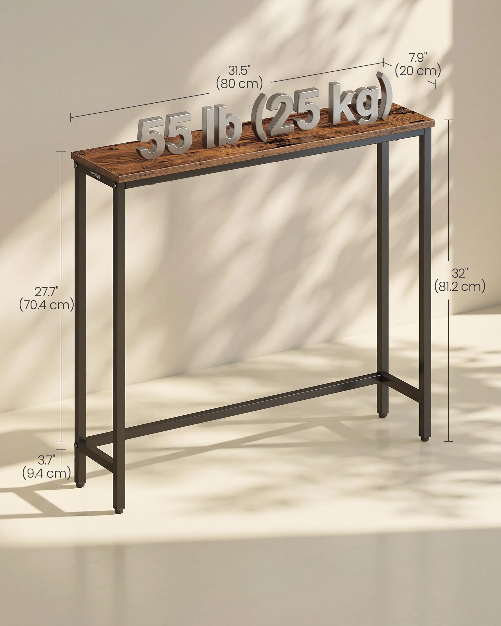 VASAGLE entryway table for keys and magazines, neatly organized.