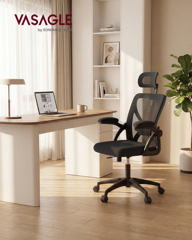VASAGLE ergonomic chair headrest adjustable for neck comfort during long computer sessions.