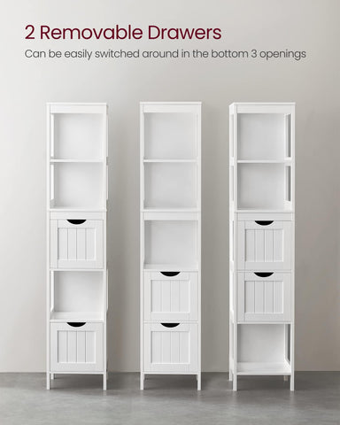 VASAGLE floor cabinet in white fits living rooms and hallways with a clean modern look.