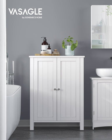 VASAGLE beadboard detail enhances the cabinet's decorative storage appeal