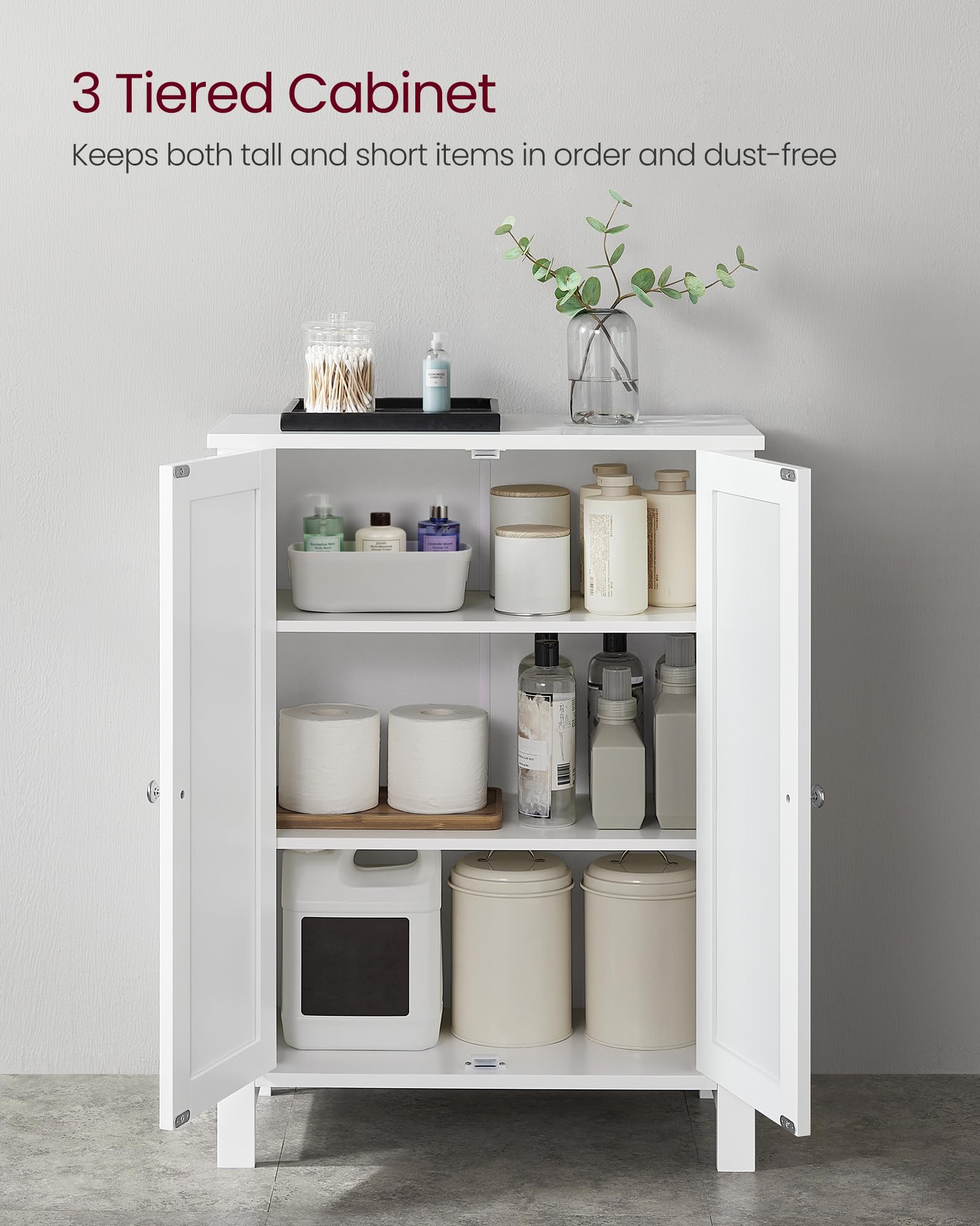 VASAGLE doors open show two adjustable shelves for flexible organization