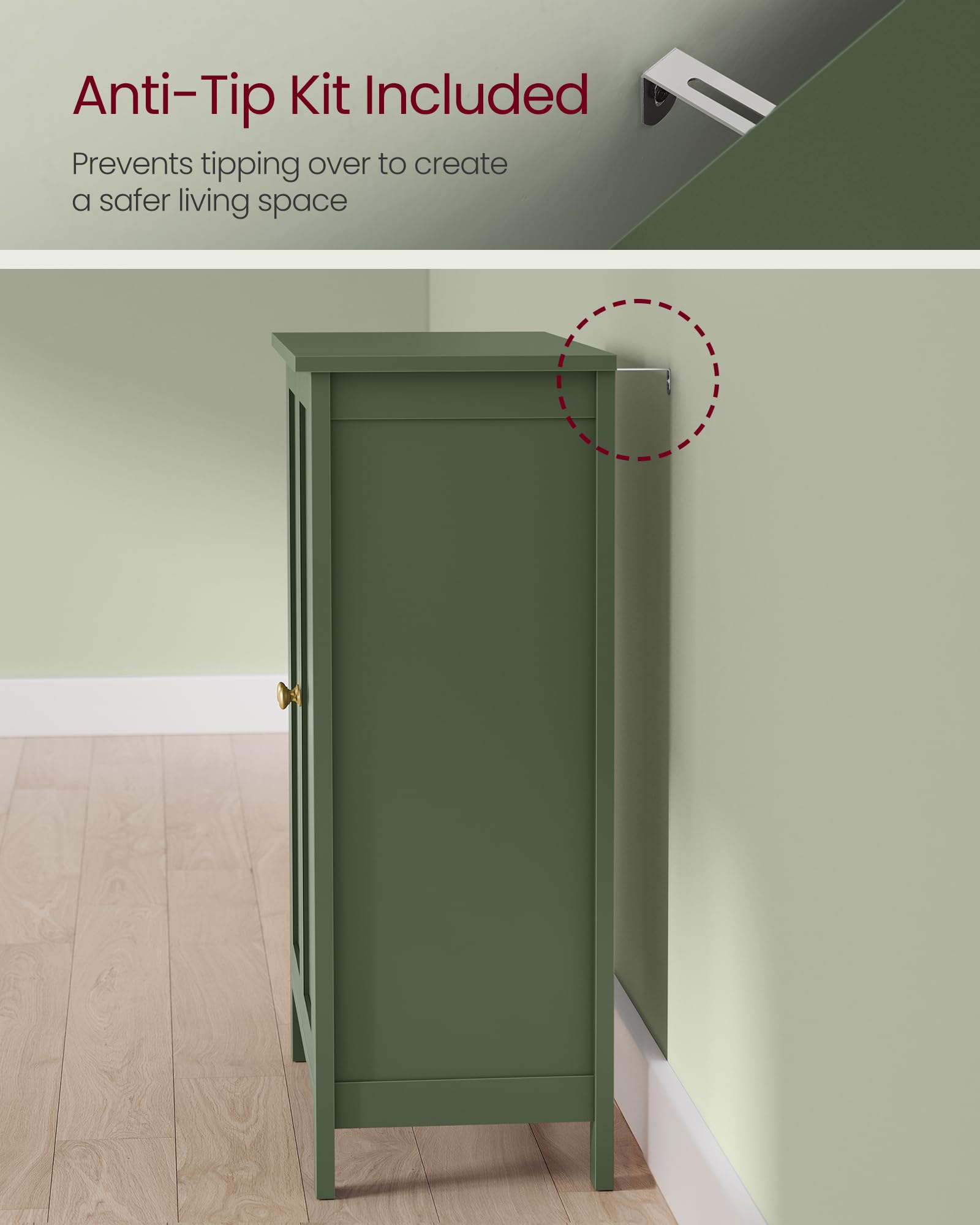 VASAGLE forest green cabinet suitable for kitchen or bathroom storage.