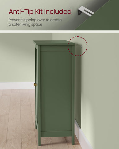 VASAGLE forest green cabinet suitable for kitchen or bathroom storage.