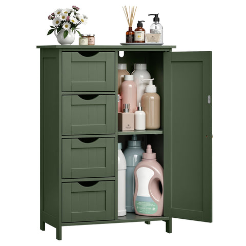VASAGLE forest green storage cabinet front view, showing compact design and versatile space for any room
