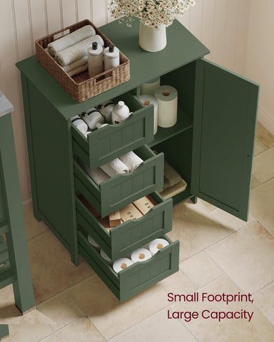 VASAGLE forest green cabinet interior with adjustable shelf for varied items