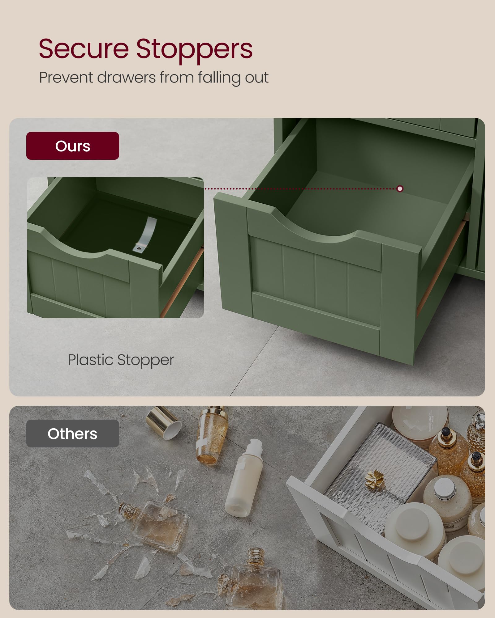 VASAGLE sturdy MDF construction supports daily use with a refined look