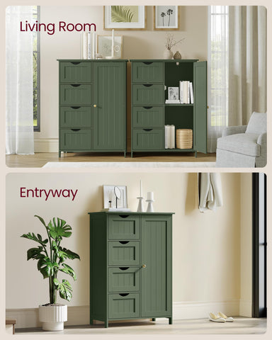 VASAGLE cabinet in living room setup complements bathroom, kitchen, and hallway decor