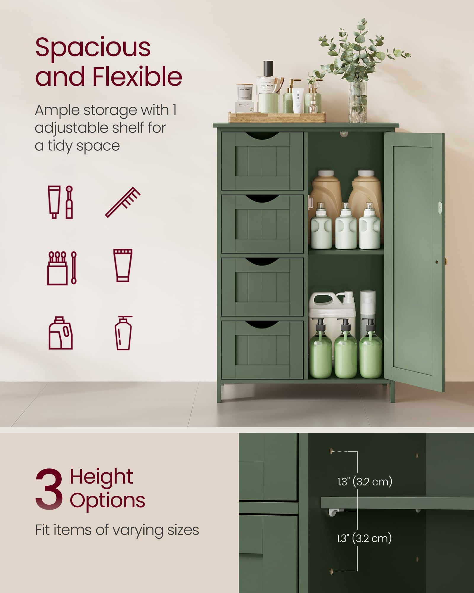VASAGLE space-saving design demonstrates its compact footprint, ideal beside countertops