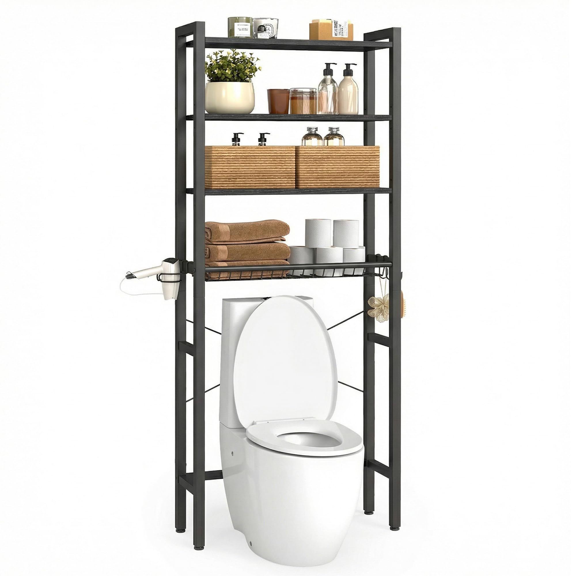 VASAGLE four-tier unit with storage basket for bathroom organization