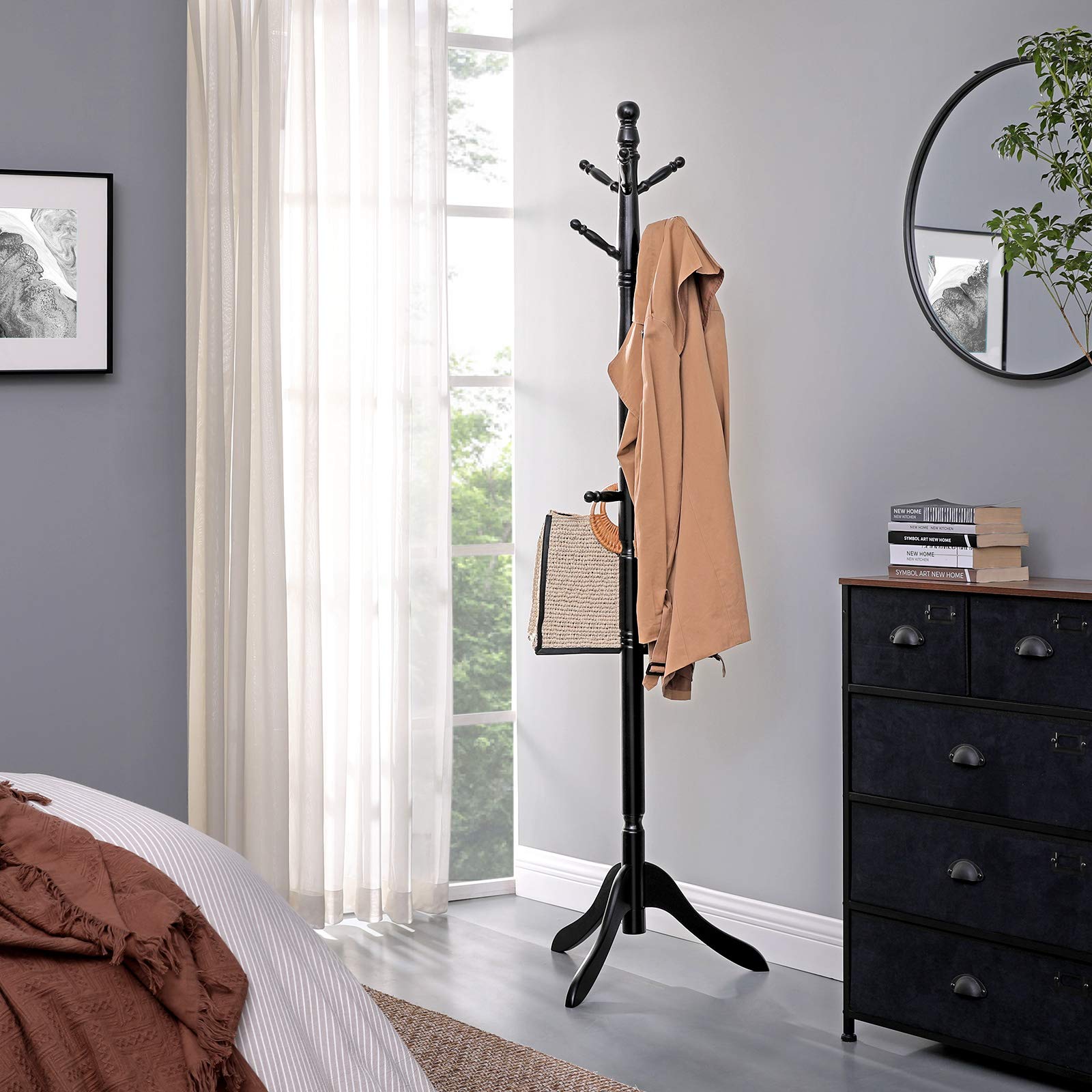 VASAGLE free-standing coat tree suits living rooms or hallways.