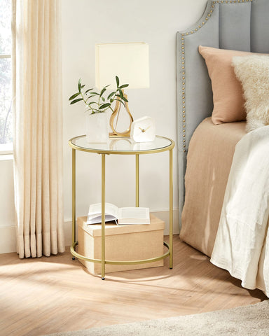 VASAGLE glass-top table with 5 mm tempered glass for durable surface.