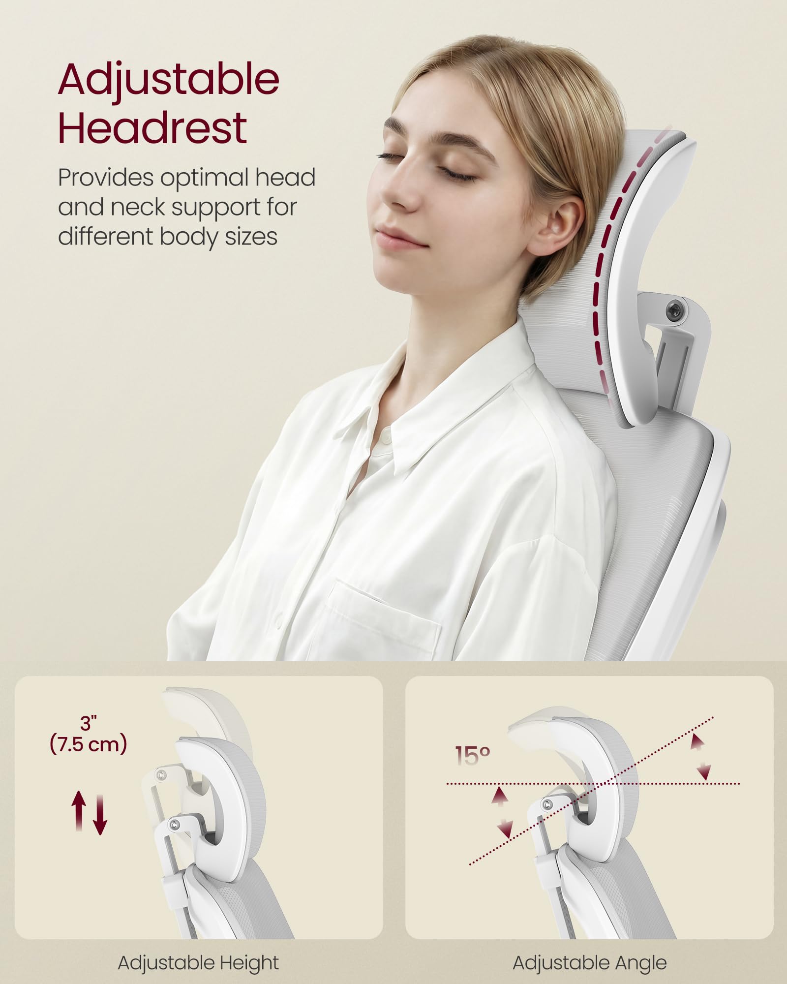 VASAGLE height adjustable seat fits different desks and users