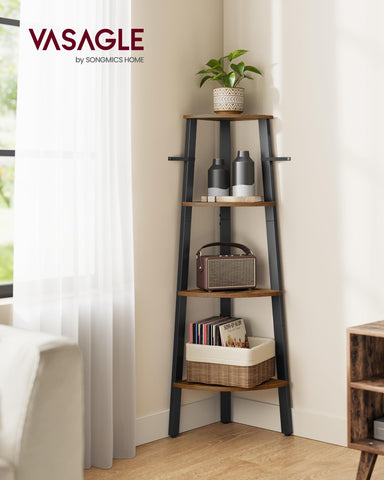 VASAGLE industrial-ladder shelf frames rustic brown and black for stylish organization.