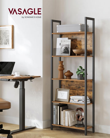 VASAGLE industrial steel frame bookshelf with sturdy architecture.