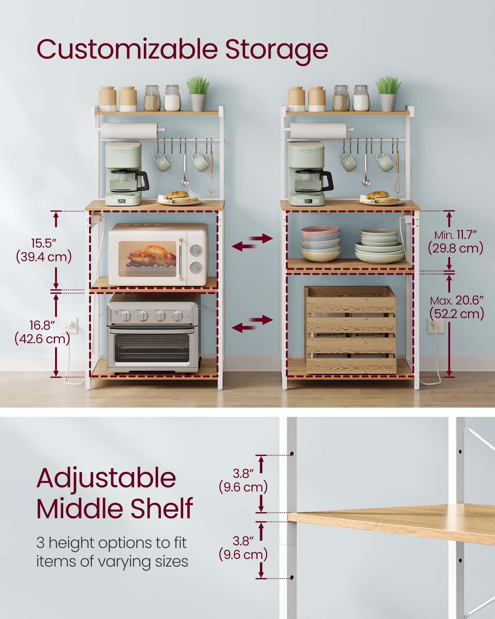 VASAGLE bakers rack adjustable lower shelf for large or small appliances