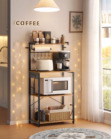 VASAGLE Kitchen Bakers Rack adjustable-shelves demonstrates flexible storage for large appliances.