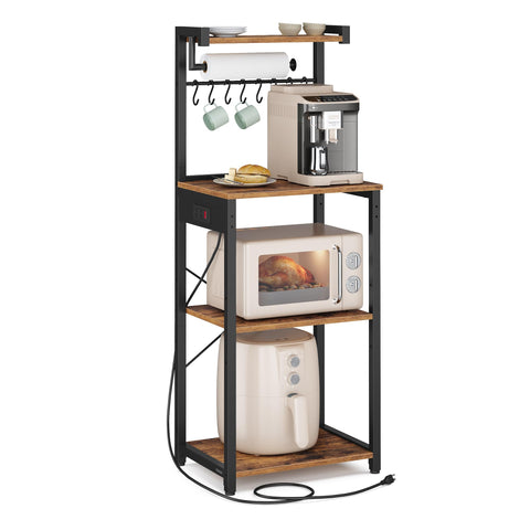 VASAGLE kitchen bakers rack with power outlet, top view highlighting compact footprint for small spaces.