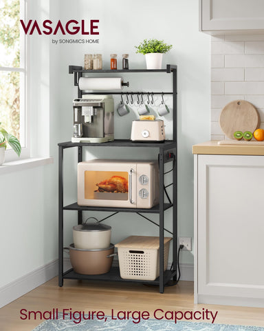 VASAGLE kitchen bakers rack with power outlet powers appliances safely while you cook.