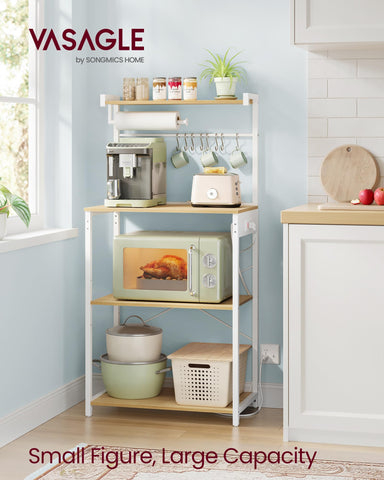 VASAGLE bakers rack built-in power outlet for safe appliance use