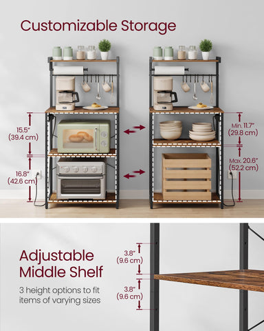 VASAGLE Kitchen Bakers Rack s-hooks capture versatile hanging options for tools.