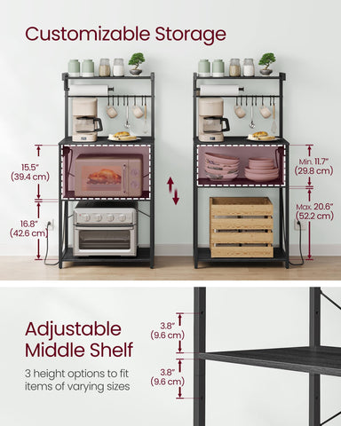 VASAGLE kitchen bakers rack sturdy steel frame for lasting stability.
