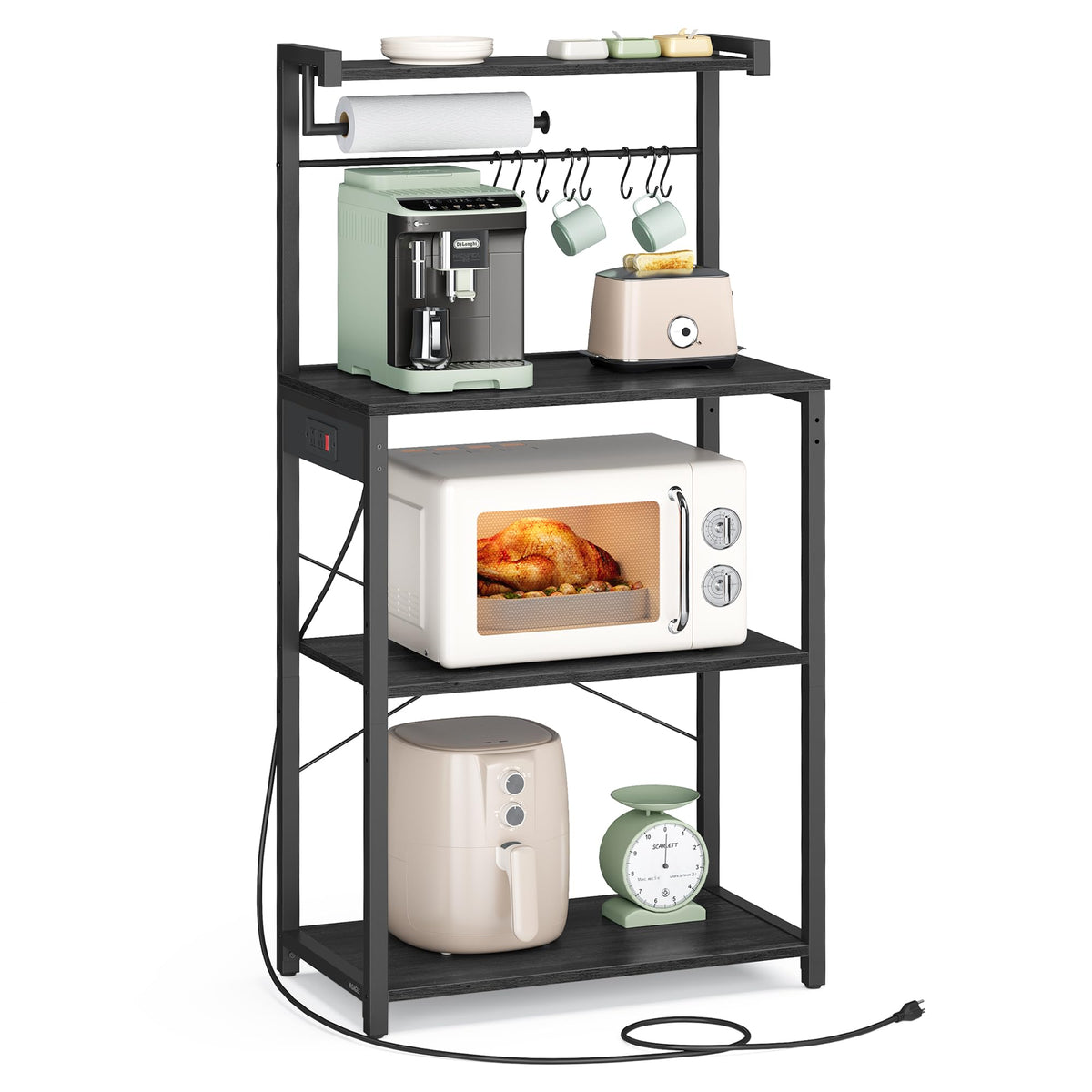 VASAGLE kitchen bakers rack with top shelf enhances kitchen storage in small spaces.