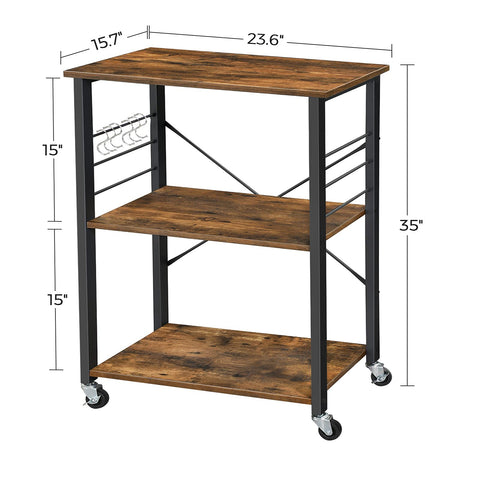 VASAGLE cart dimensions 15.7 D x 23.6 W x 35 H for small spaces.