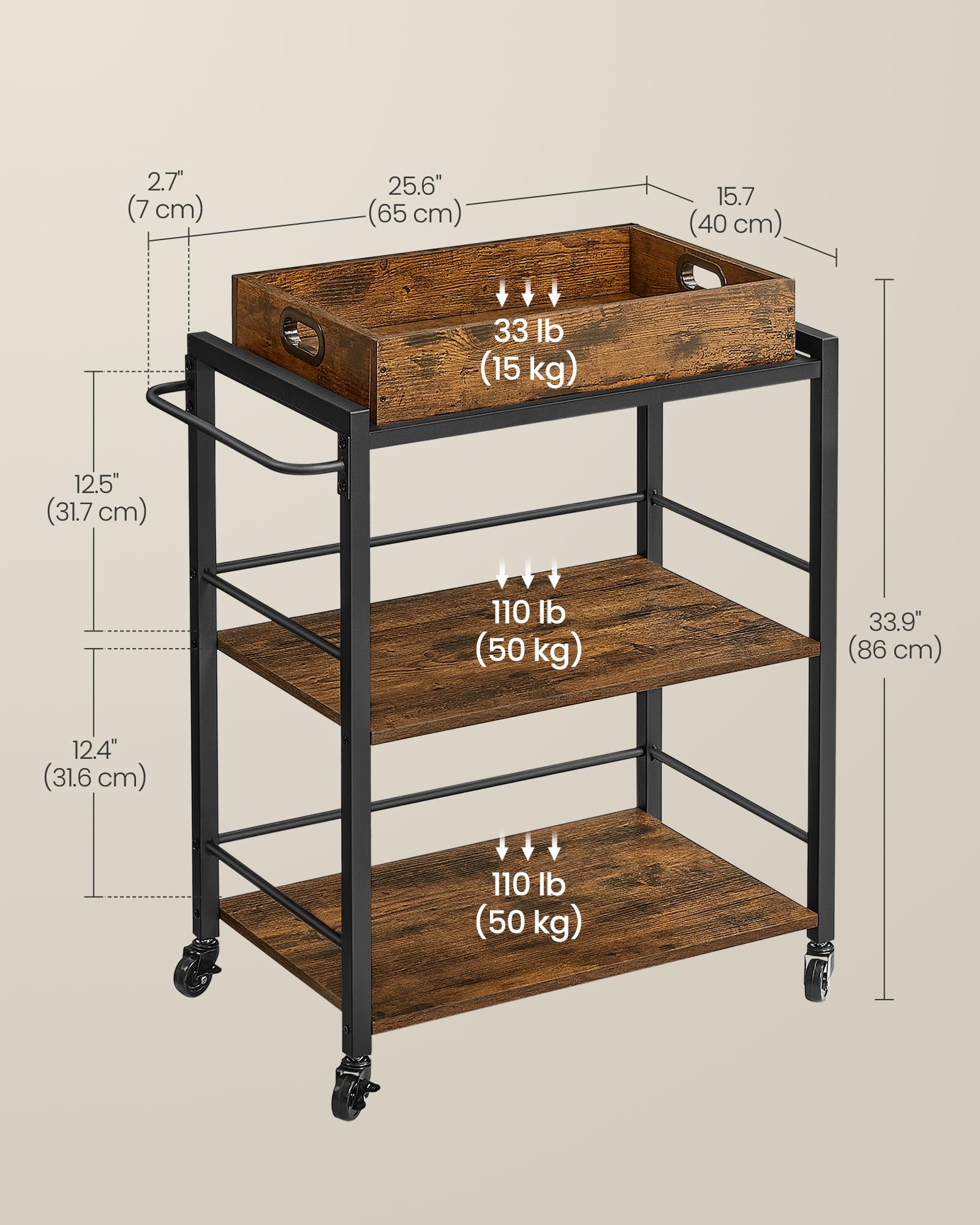 VASAGLE cart features leveling feet to stay steady near the stove.