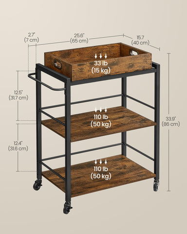 VASAGLE cart features leveling feet to stay steady near the stove.