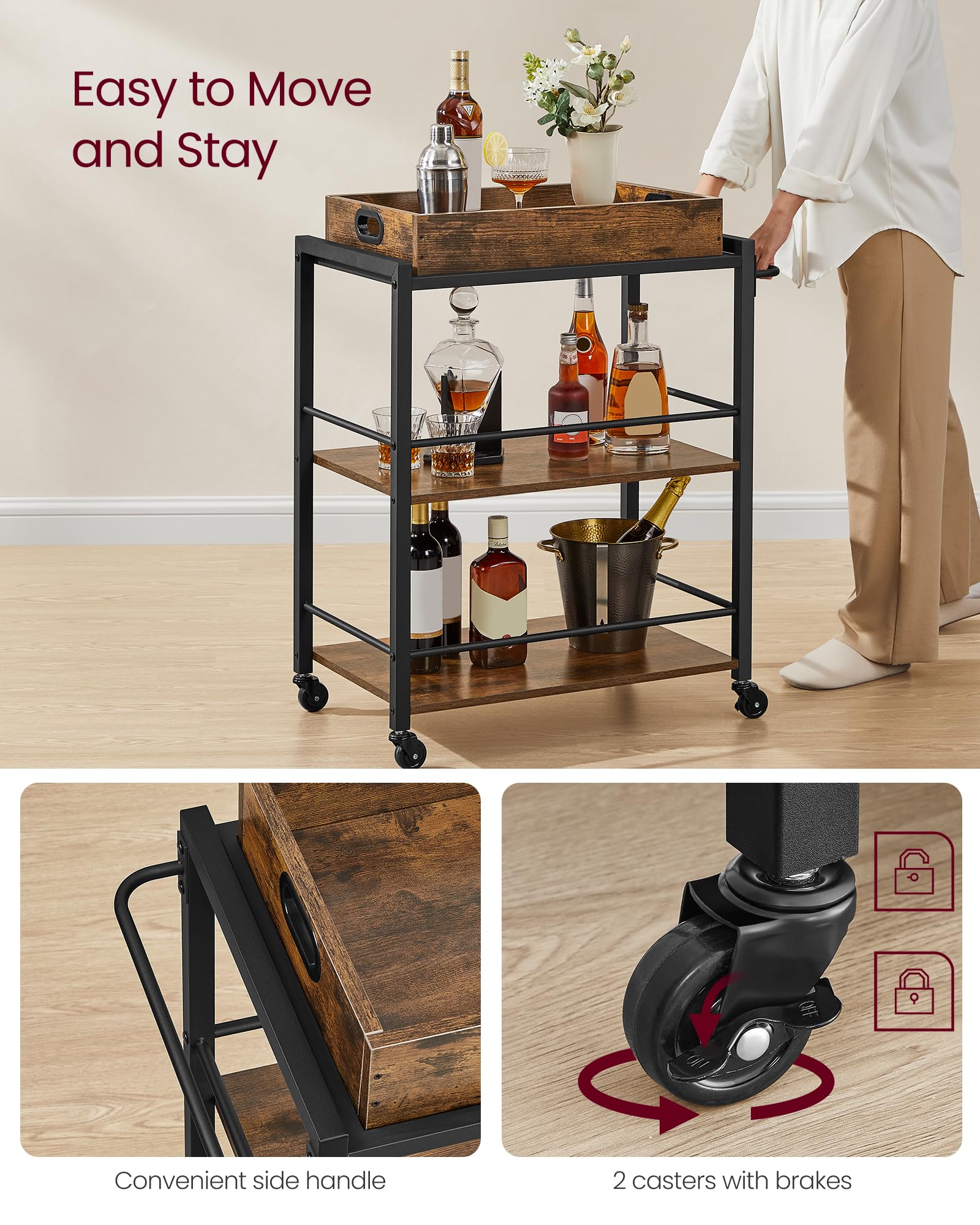 VASAGLE rustic brown and black finish adds warm, contemporary charm.