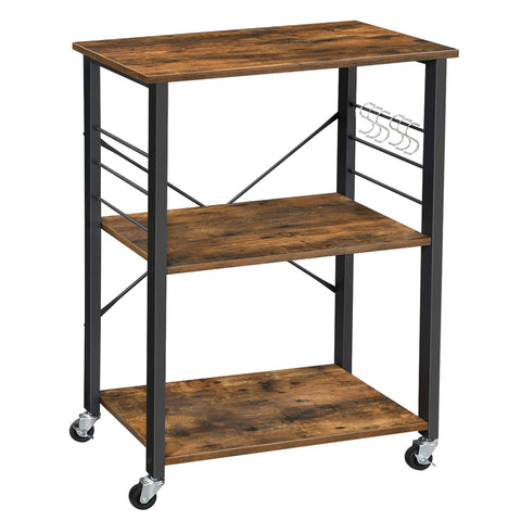 VASAGLE cart offers six hooks for utensils, keeping tools within reach.