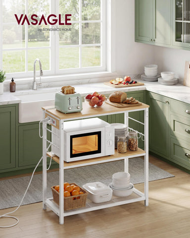 VASAGLE kitchen island mesh bottom shelf provides ventilation and accessible storage.