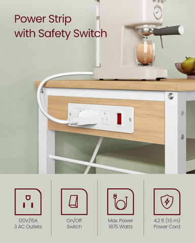 VASAGLE kitchen island six hooks organize utensils and towels neatly.