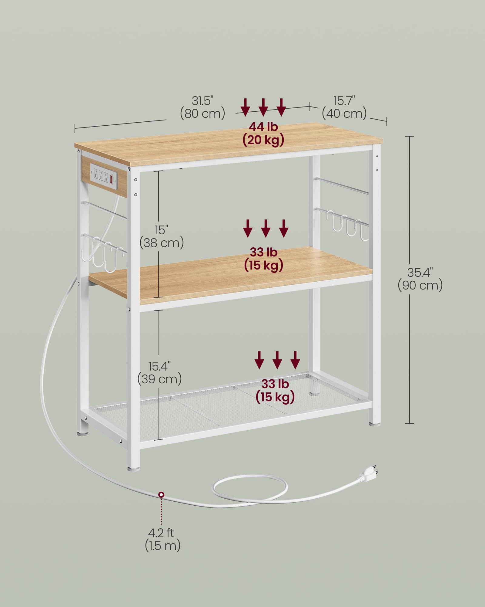 VASAGLE kitchen island steel frame with adjustable feet stays level on any floor.