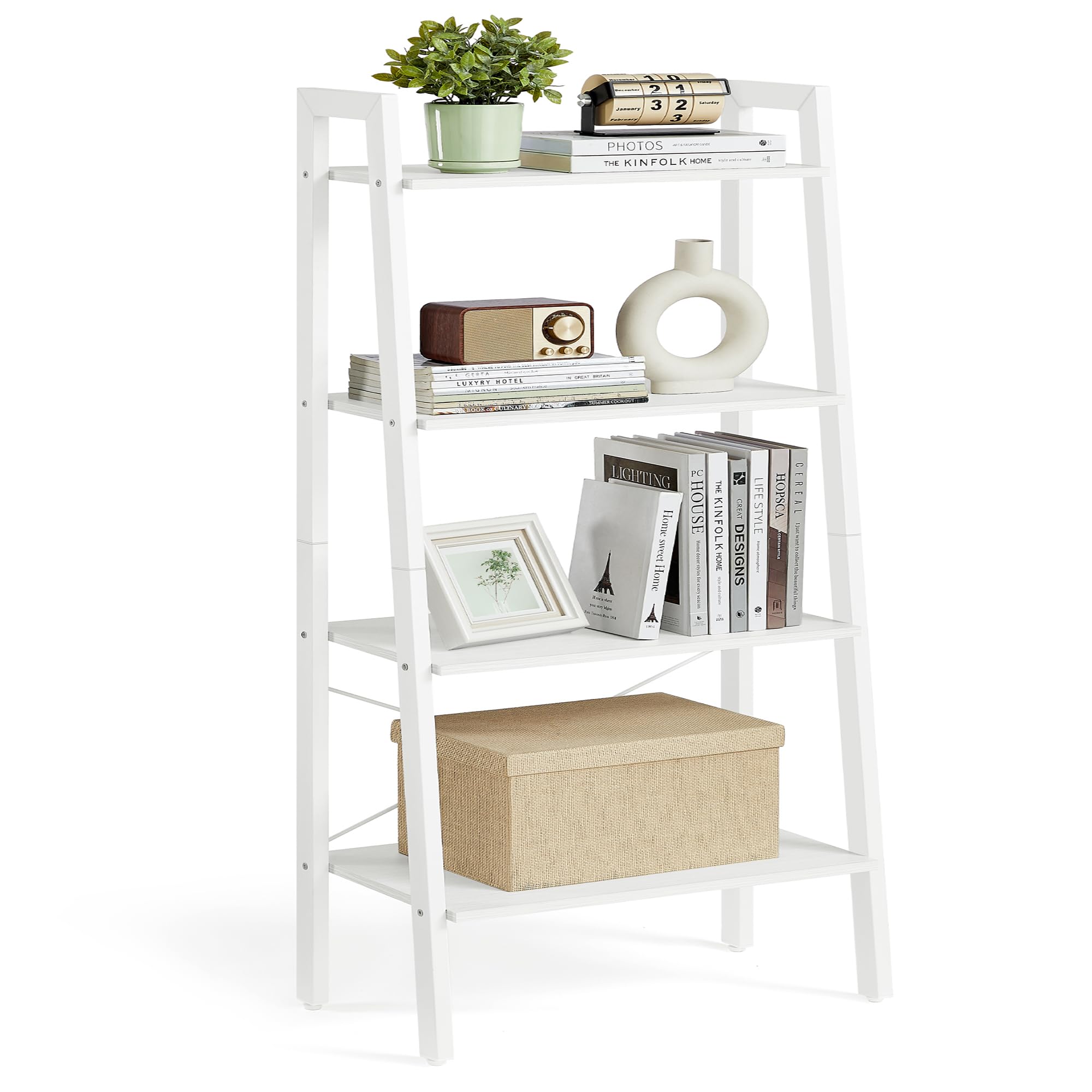 VASAGLE ladder shelf 4-tier displays books and decor with sturdy support.