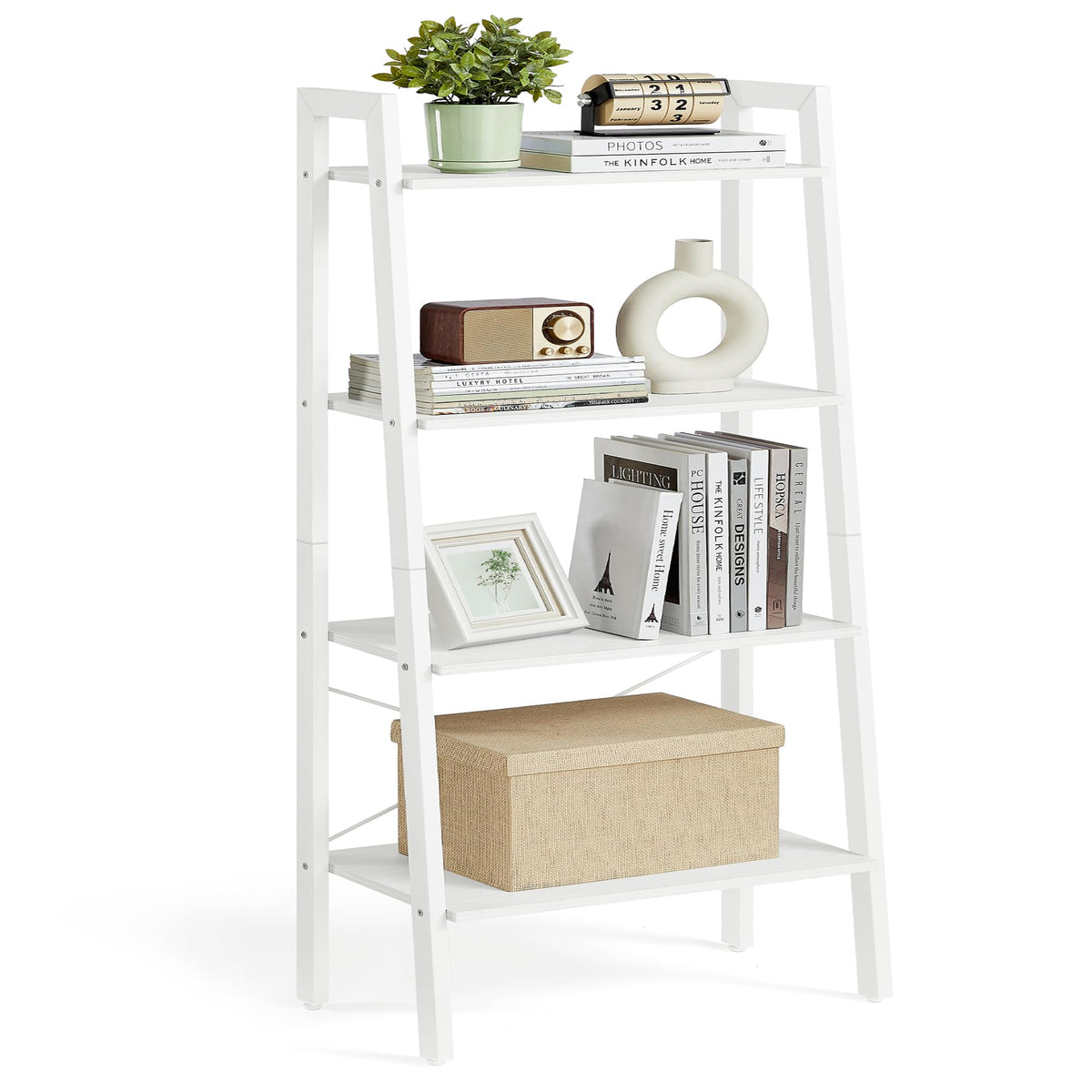 VASAGLE ladder shelf 4-tier displays books and decor with sturdy support.
