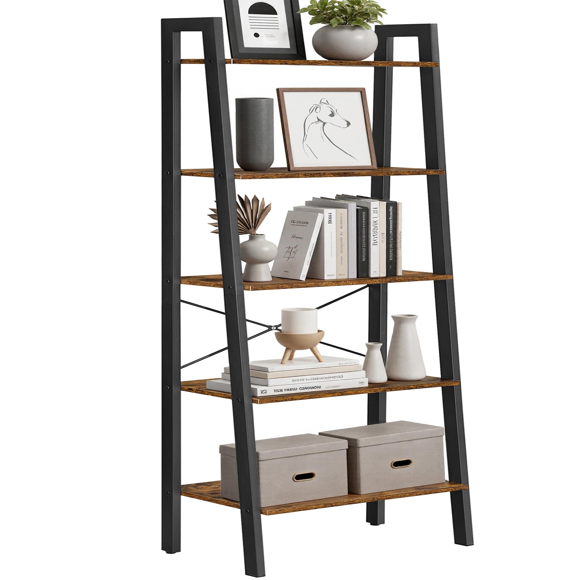 VASAGLE ladder shelf 5-tier bookcase in industrial style for organized living spaces