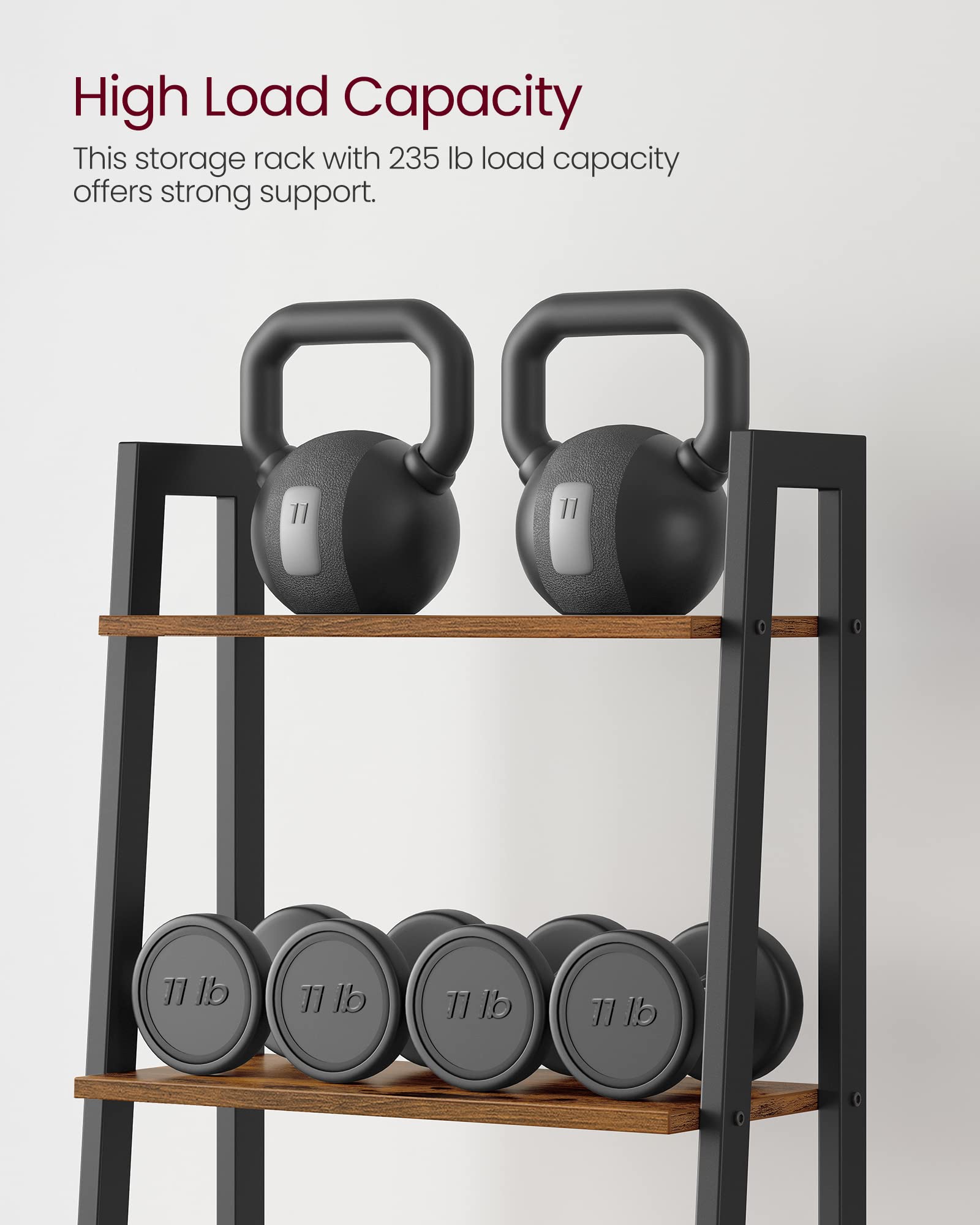 VASAGLE ladder shelf provides generous floor clearance for vacuuming