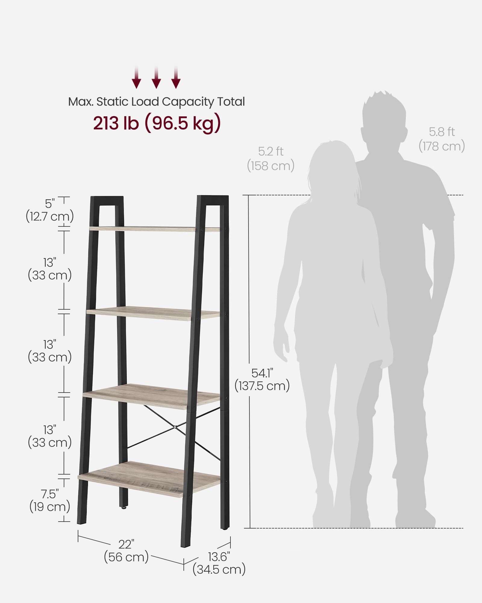 VASAGLE ladder shelf industrial style highlights sturdy steel frame and modern look.