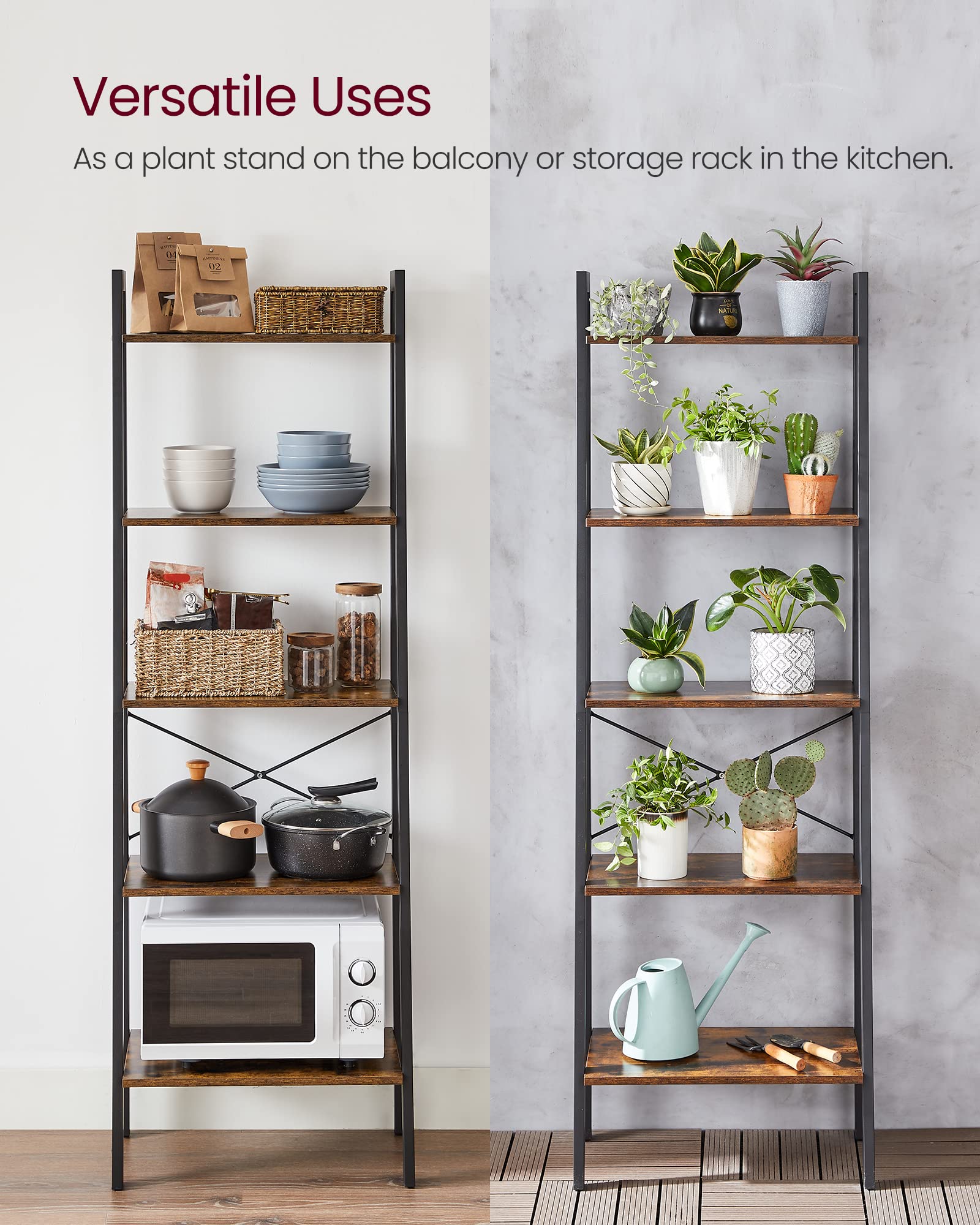 VASAGLE ladder shelf helps keep clutter organized in kitchen or living room