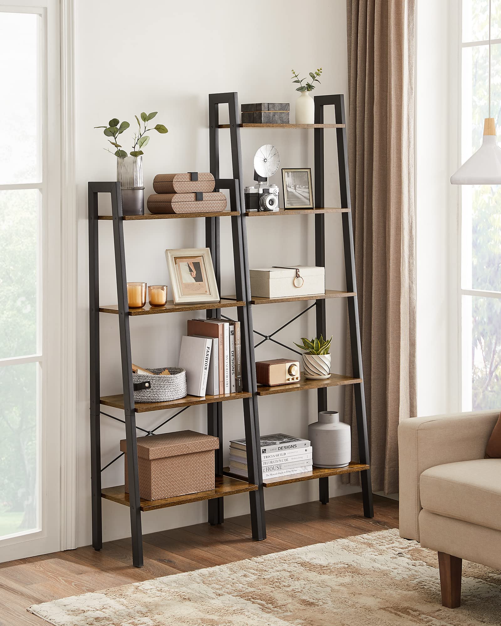 VASAGLE ladder shelf side view shows sturdy frame and stability features