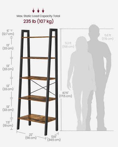 VASAGLE ladder shelf with wide shelves for ample storage