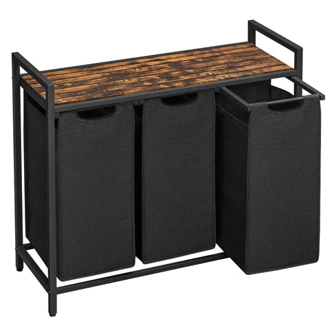 VASAGLE laundry hamper with three compartments for easy sorting.