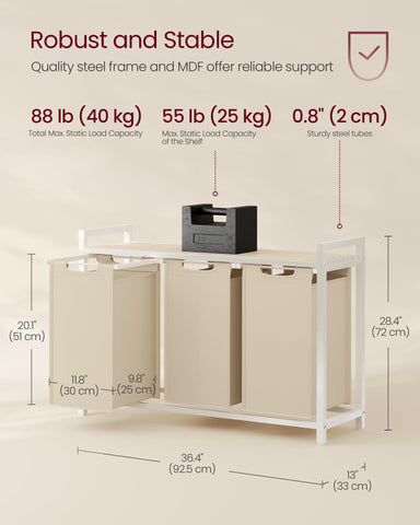 Four adjustable feet stabilize the hamper on uneven floors