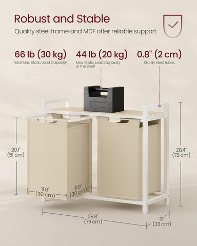 VASAGLE Laundry Hamper adjustable feet keep the unit level on uneven floors.