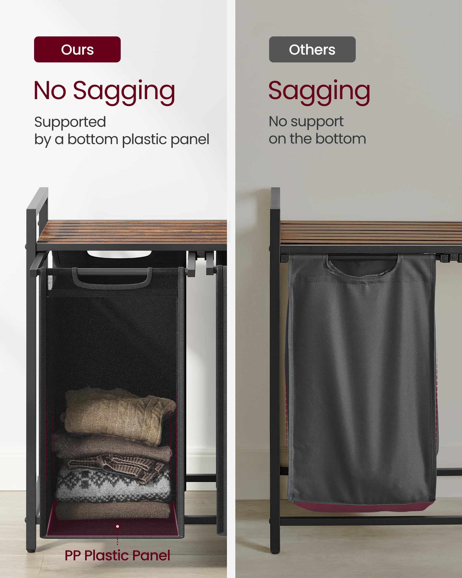 VASAGLE adjustable feet stabilize the unit on uneven floors